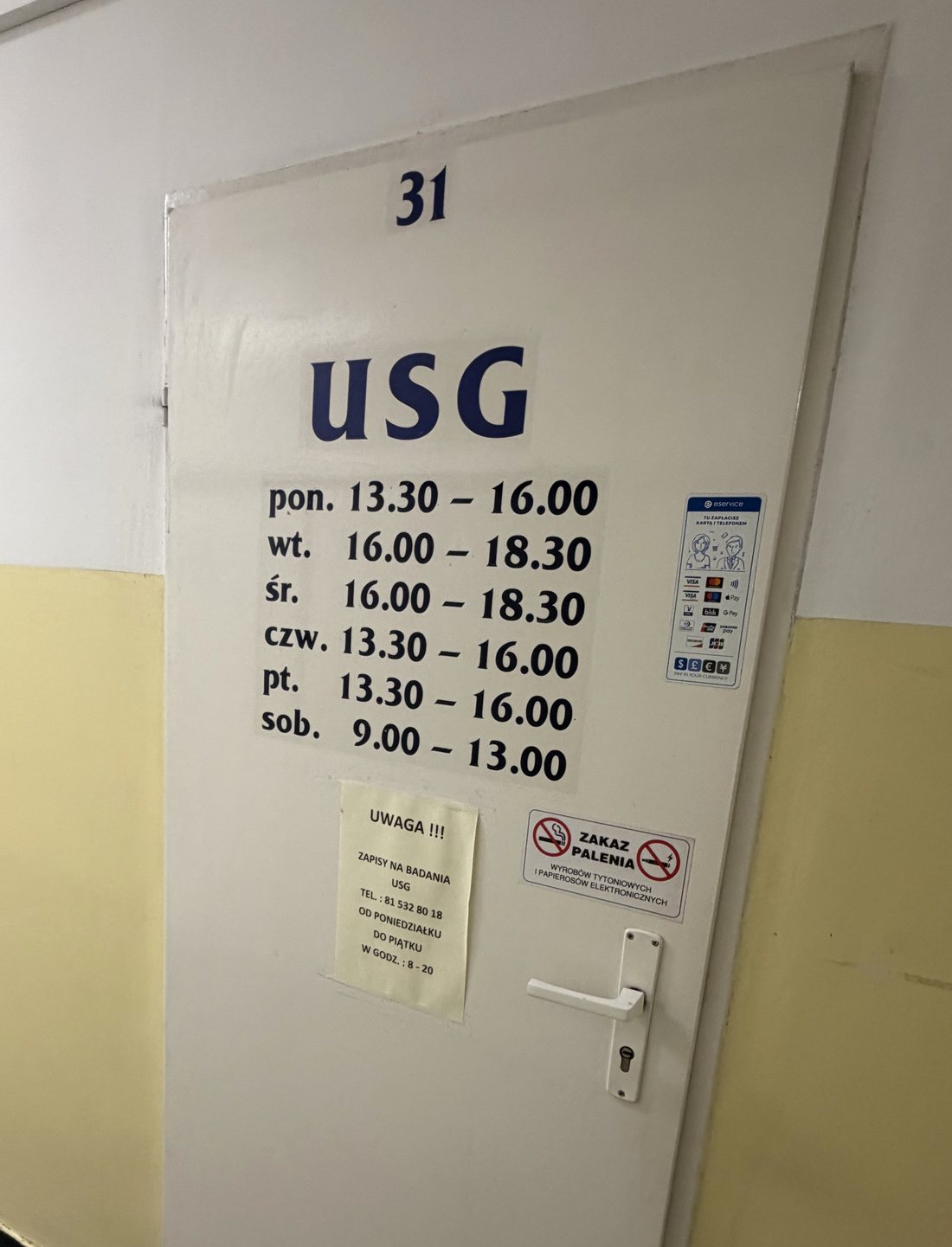 Drzwi gabinetu USG, pokój 31